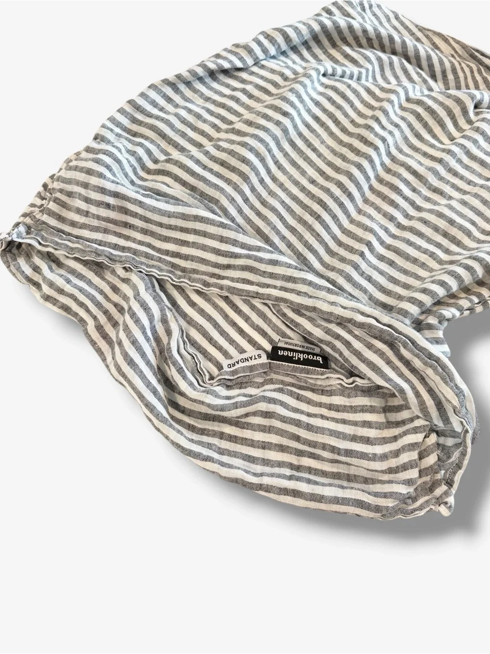 Brooklinen Standard Pillowcase Gray White Stripe Linen Foldover Minimalist